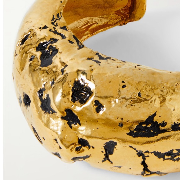 SAINT LAURENT Gold w Black Hammered Finish With Antique Look Cuff Bracelet NWOT - Picture 3 of 16